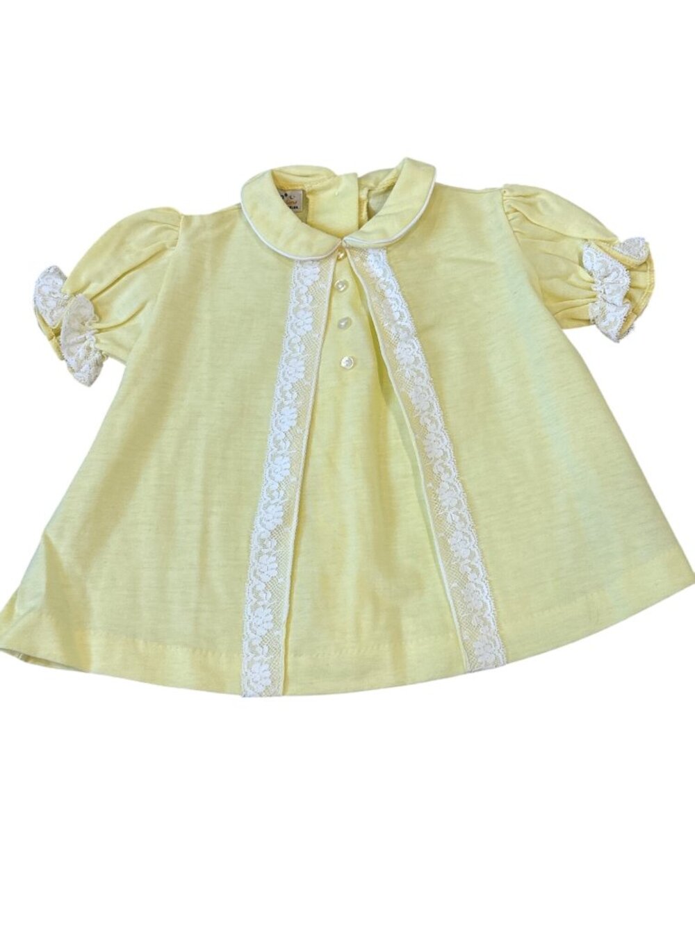 Vintage Fawn Baby Girl Yellow Lace Button Front Dress 21 To 28 Lbs